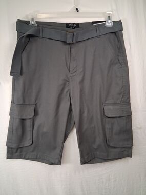 Blue Ice New Men's Charcoal Cargo Shorts with Web Belt Size 36